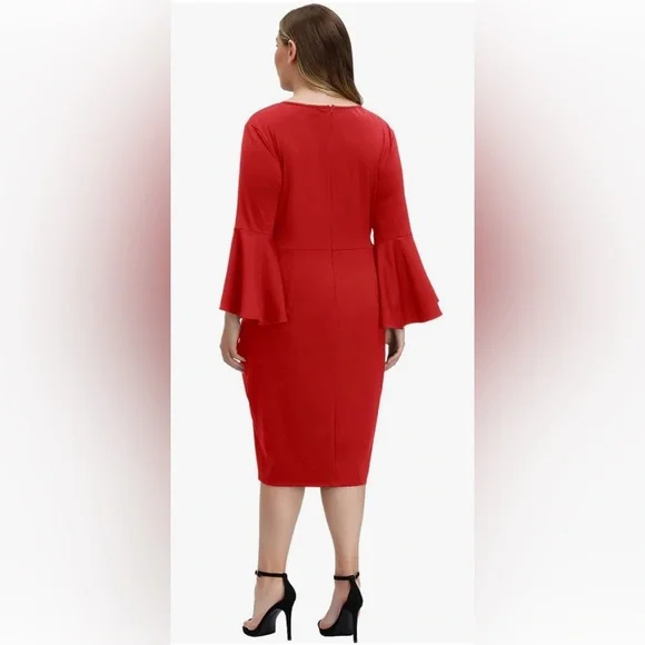 Plus Size Long Sleeve Bodycon for Women Bell Sleeve Cocktail Dress Size 22 Wide - Picture 2 of 9